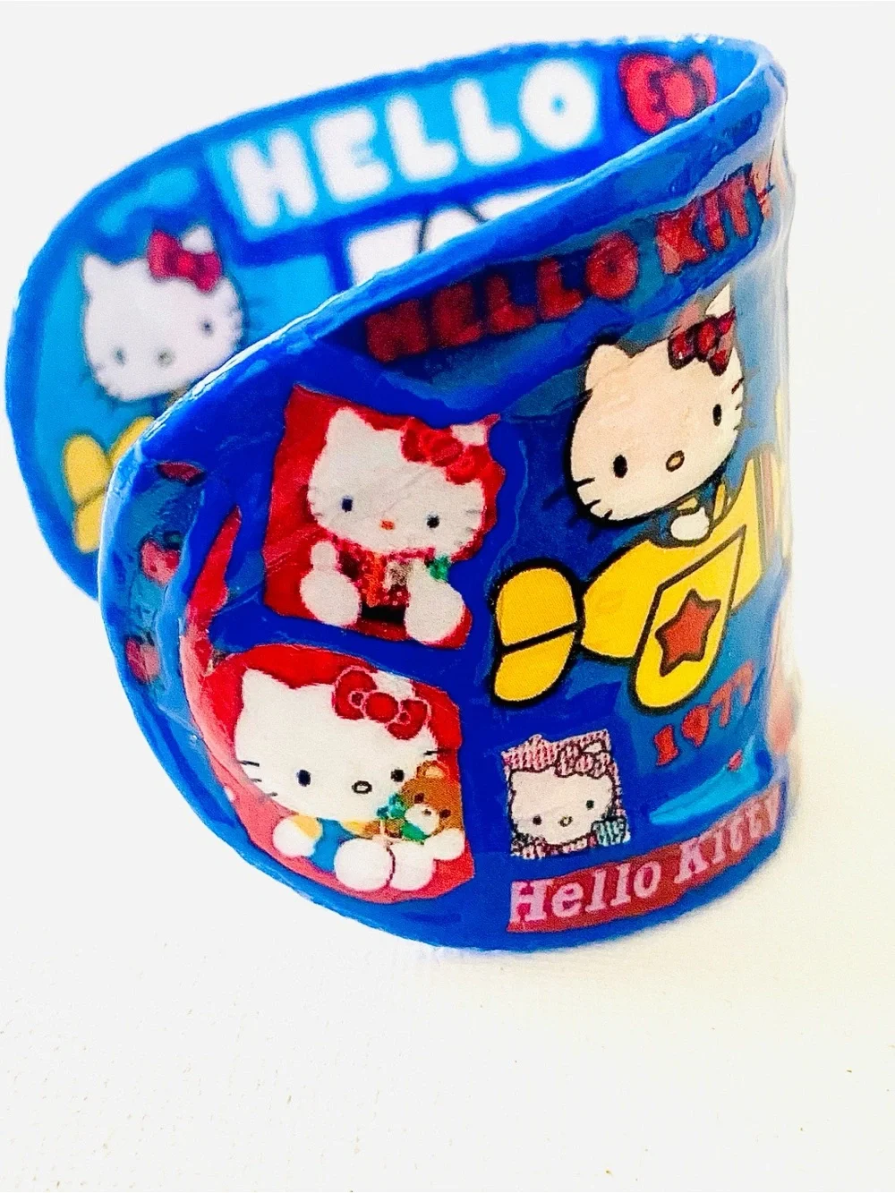 Hello Kitty Blue and Red Cuff Artisan Bracelet with Yellow Accents